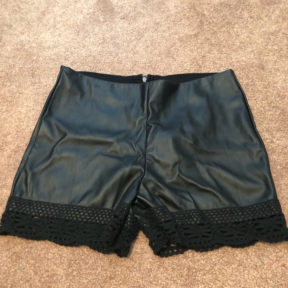 Faux leather and lace shorts